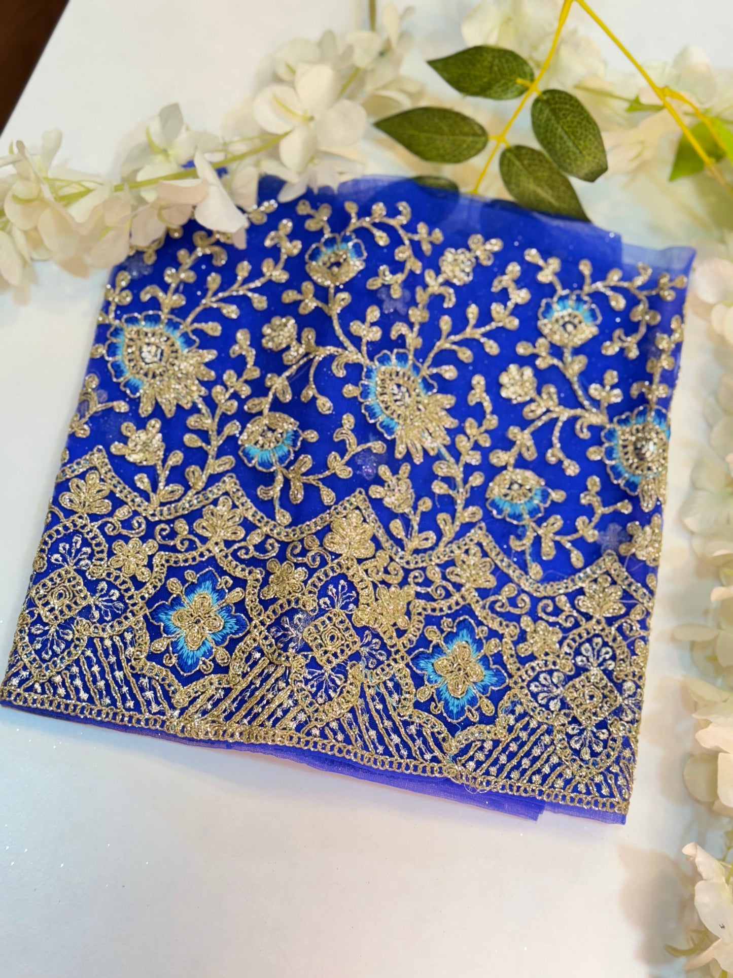 Royal Blue Netted-Machine Work Blouse