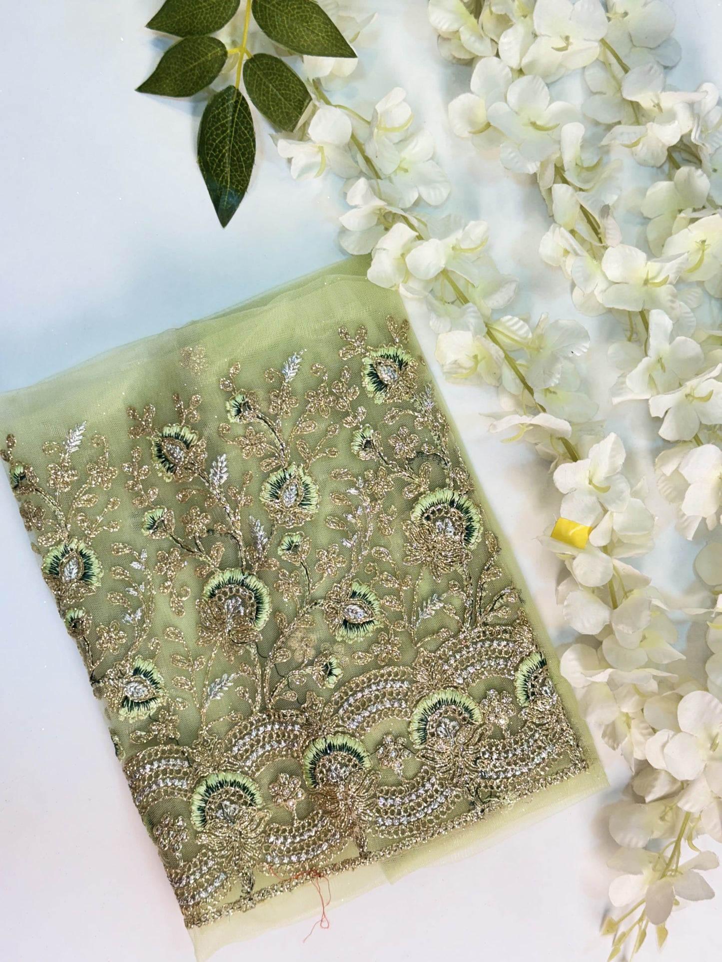 Light Green Netted-Machine Work Blouse