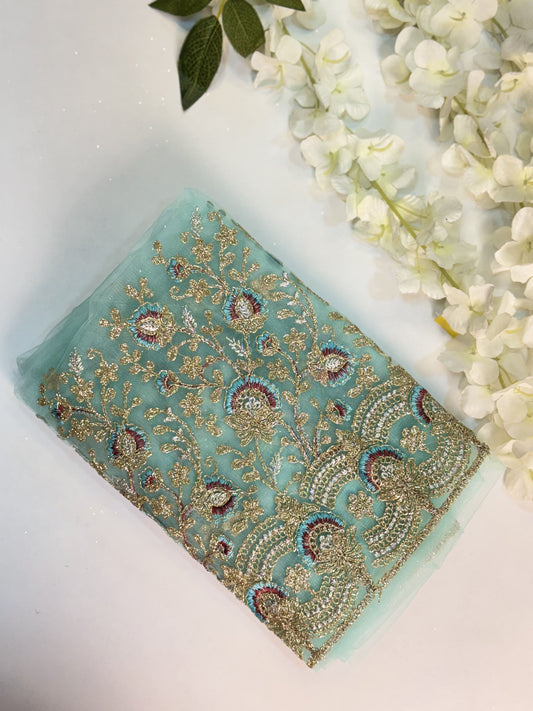 Light Cyan Netted-Machine Work Blouse