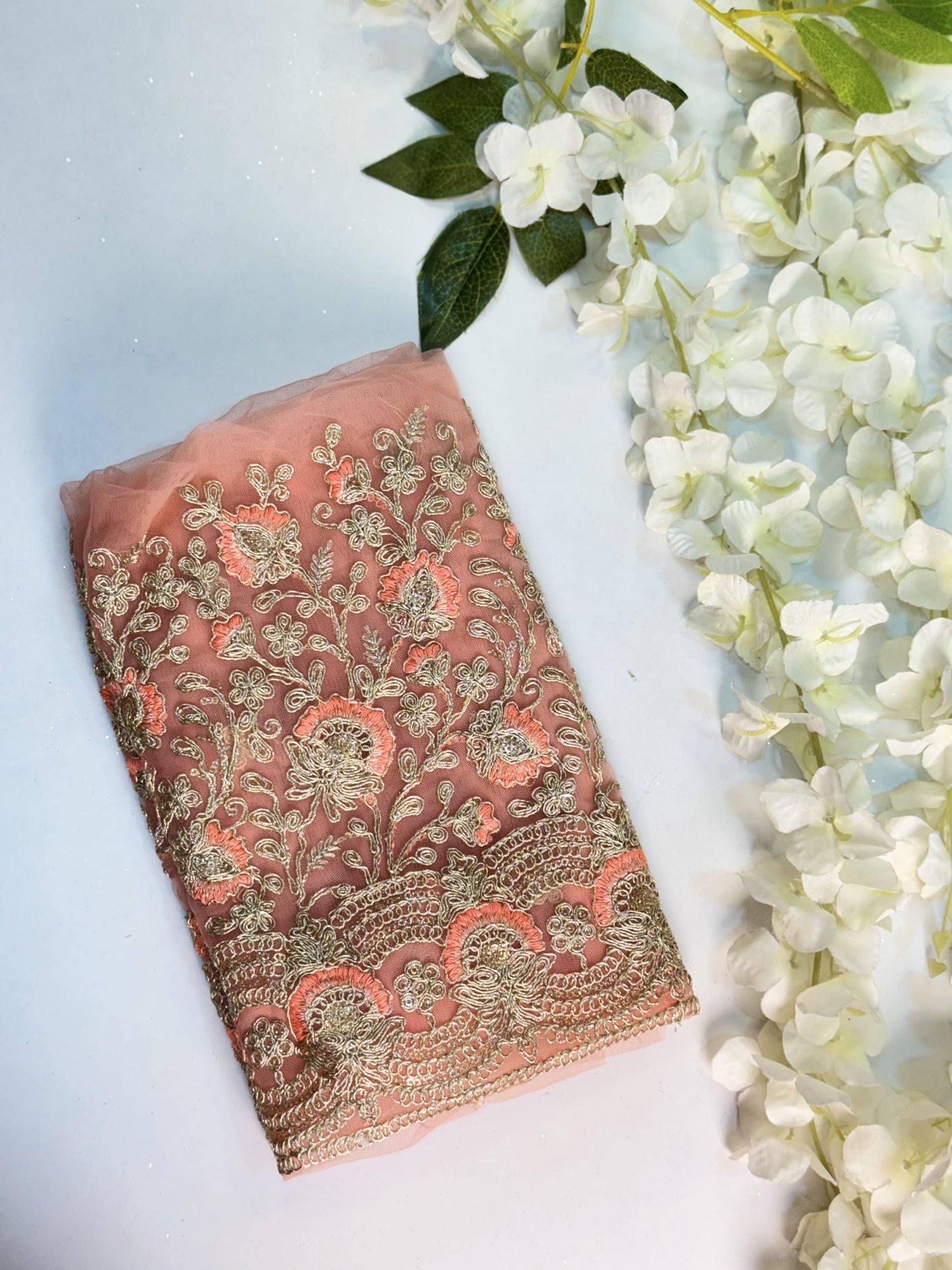 Light Peach Netted-Machine Work Blouse