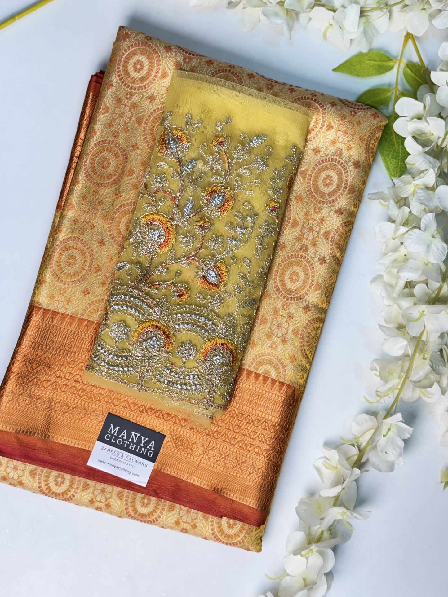 Sandal Semi Kathan Saree with Work blouse combo