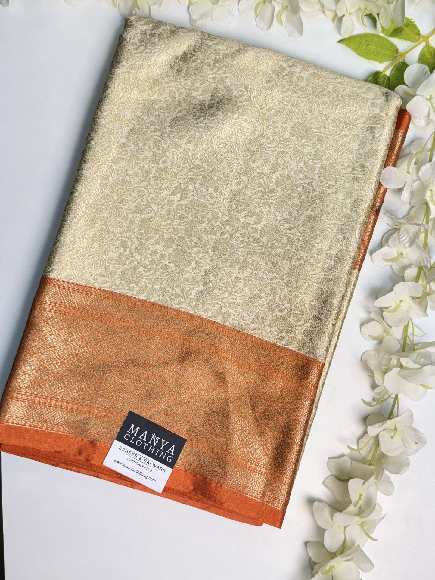 Light Gold with Orange Semi Kathan Saree