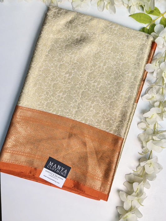 Light Gold with Orange Semi Kathan Saree