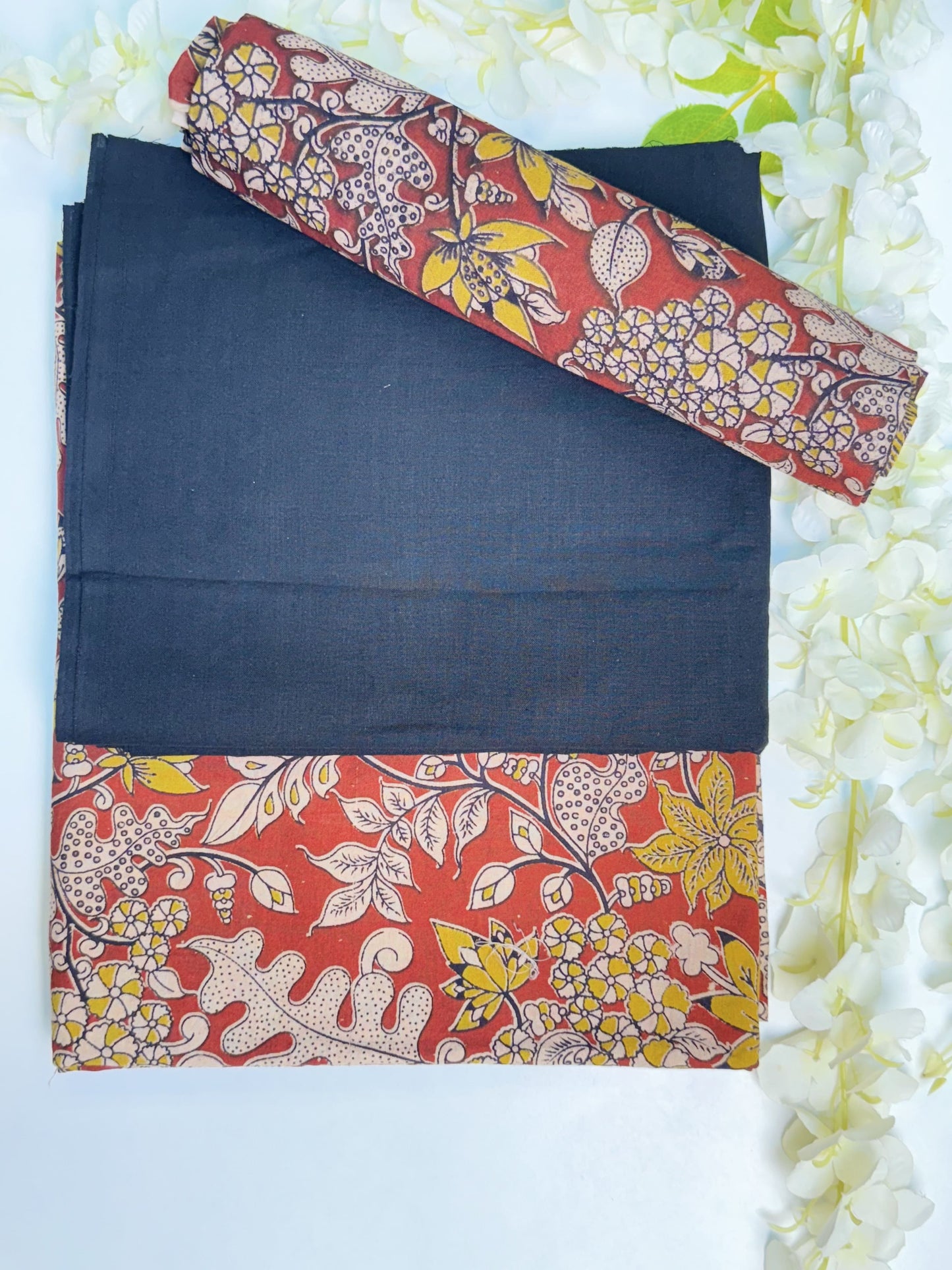 Black Kalamkari Pure Cotton Unstitched Salwar Material