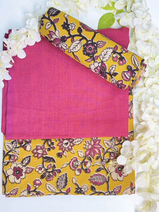 Pink Kalamkari Pure Cotton Unstitched Salwar Material