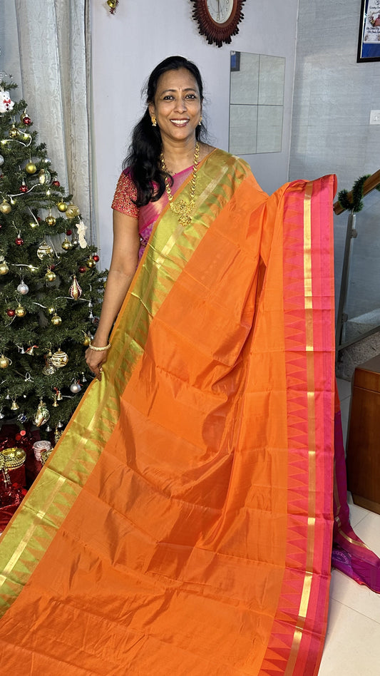Orange Pochampalli Poly Silk Saree