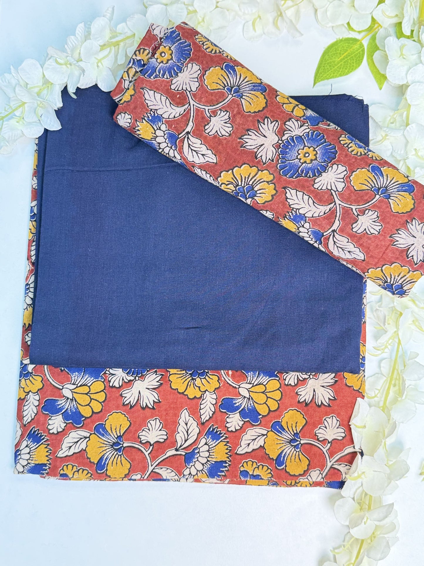 Navy Blue Kalamkari Pure Cotton Unstitched Salwar Material