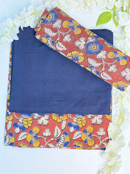 Navy Blue Kalamkari Pure Cotton Unstitched Salwar Material