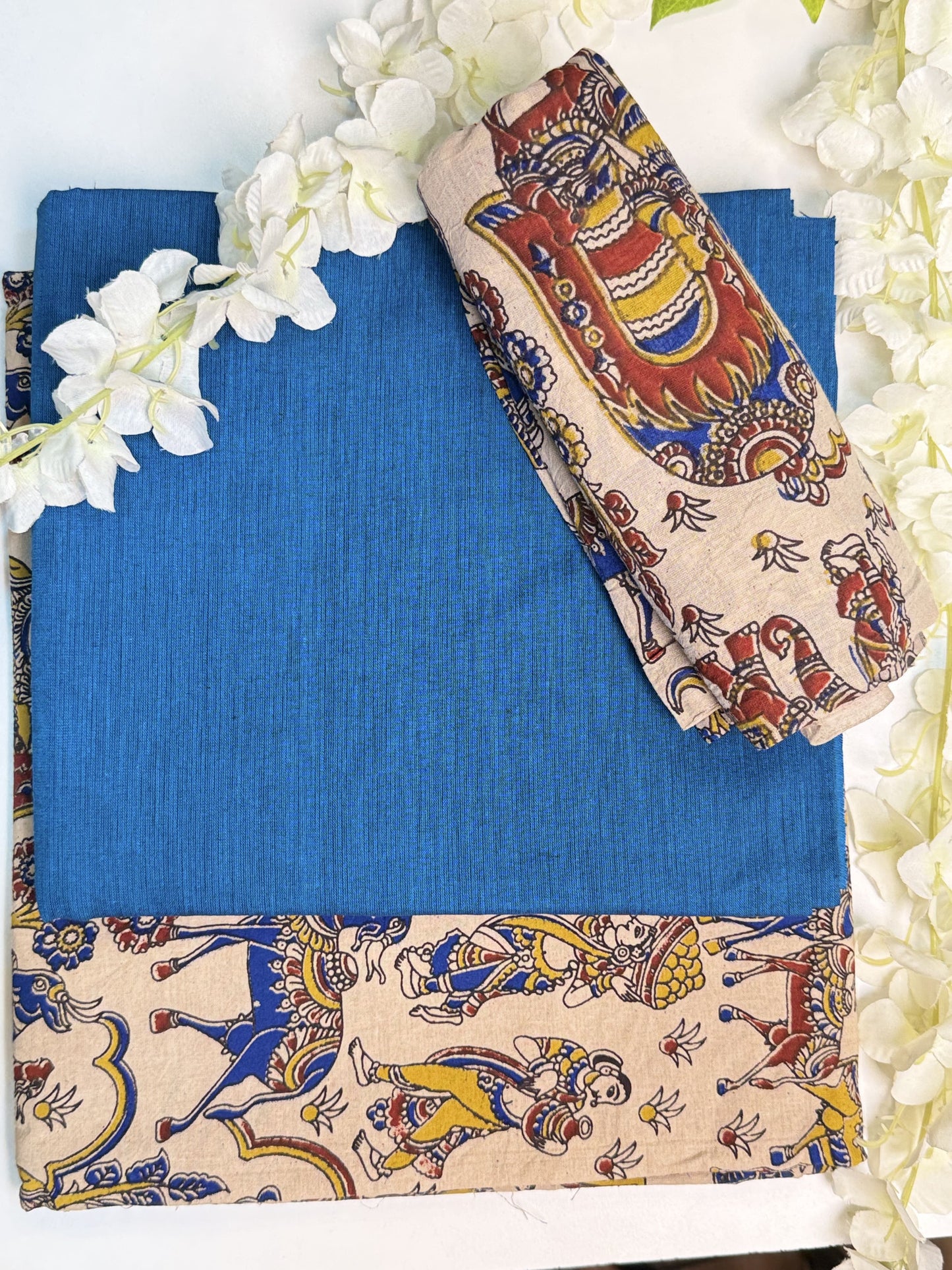 Blue Kalamkari Pure Cotton Unstitched Salwar Material