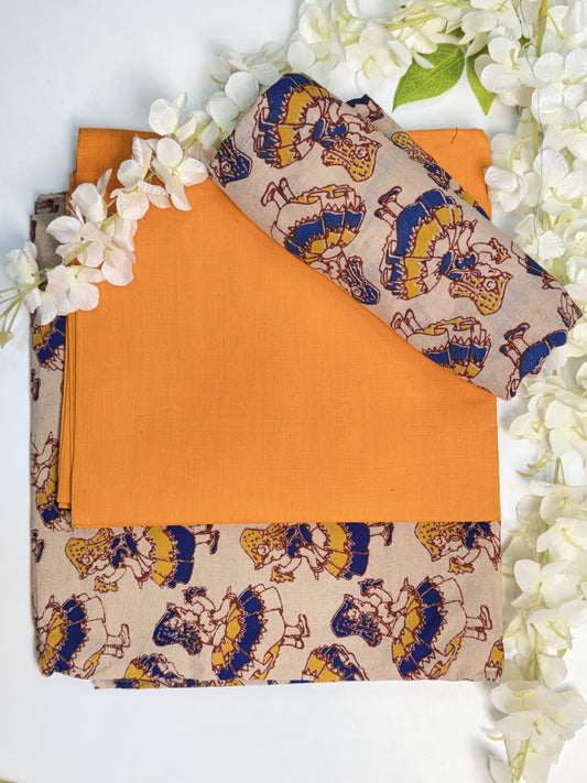 Orange Kalamkari Pure Cotton Unstitched Salwar Material