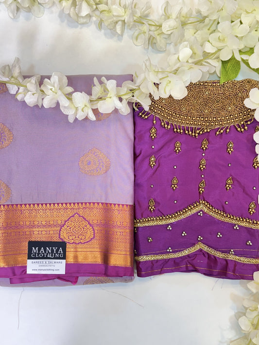 Lavendar Semi Silk Saree with Hand Work blouse combo