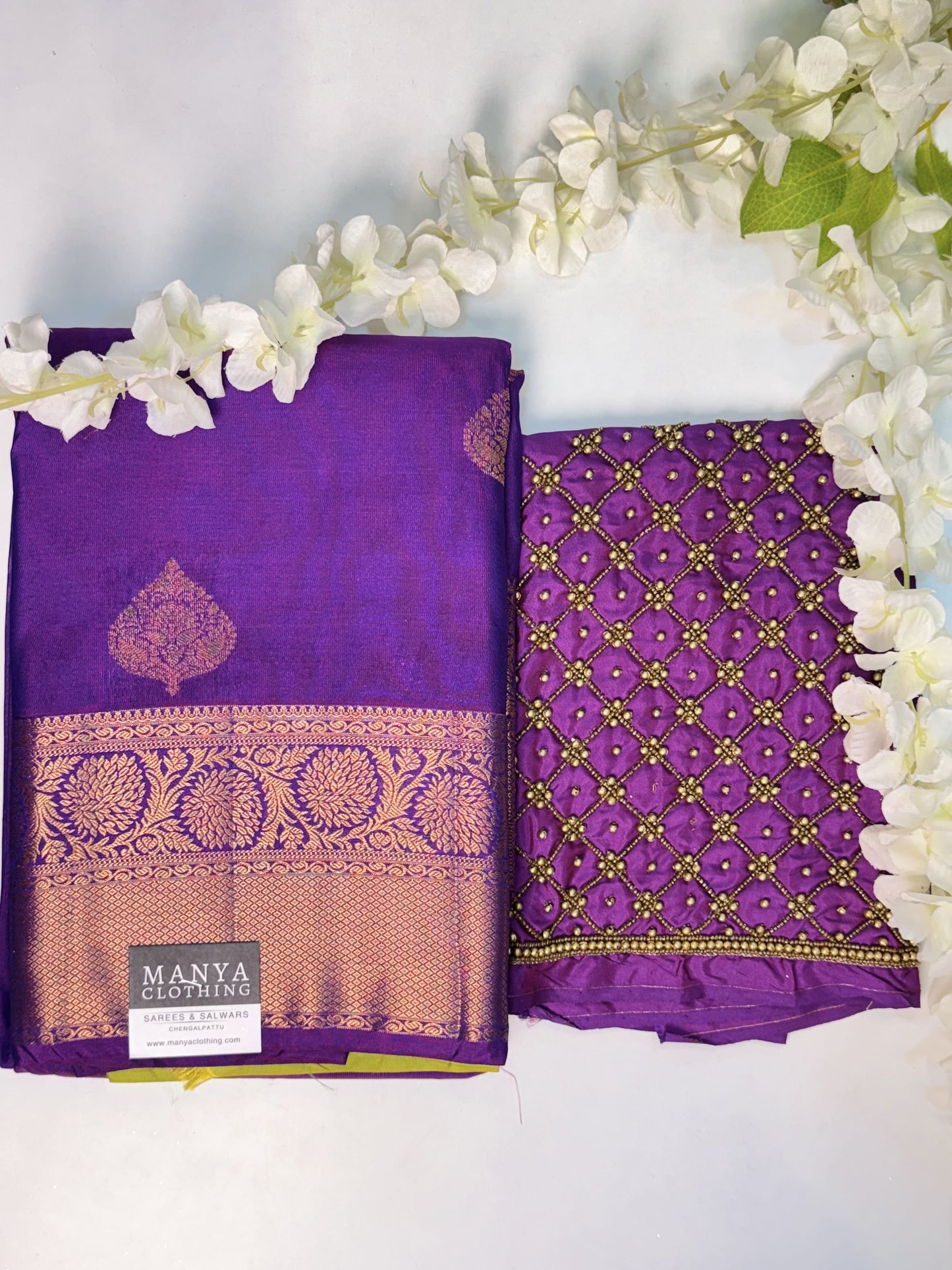 Purple Semi Silk Saree with Hand Work blouse combo