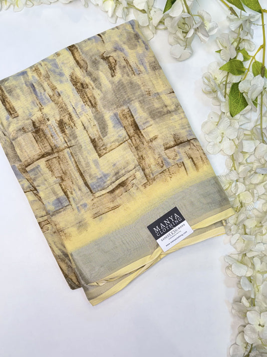 Pale Yellow Linen Cotton Saree