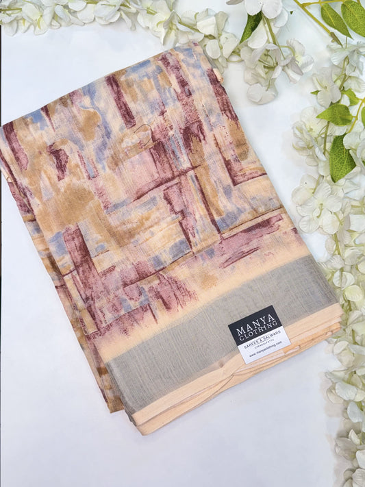 Light Peach Linen Cotton Saree