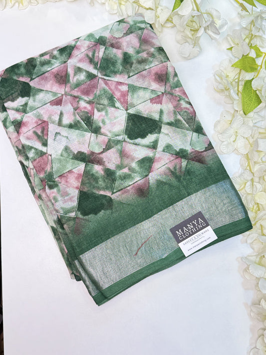 Green Linen Cotton Saree