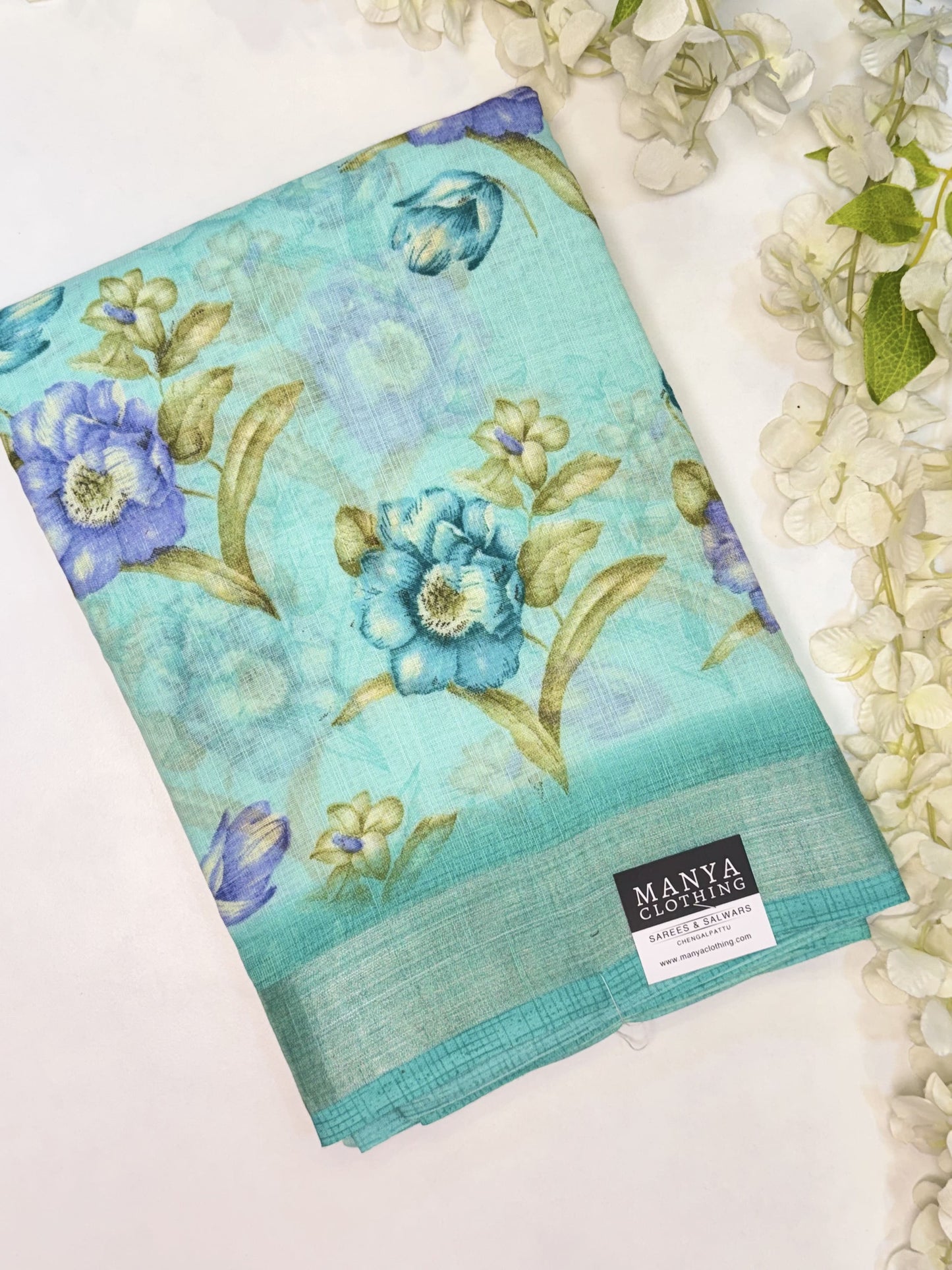 Cyan Linen Cotton Saree