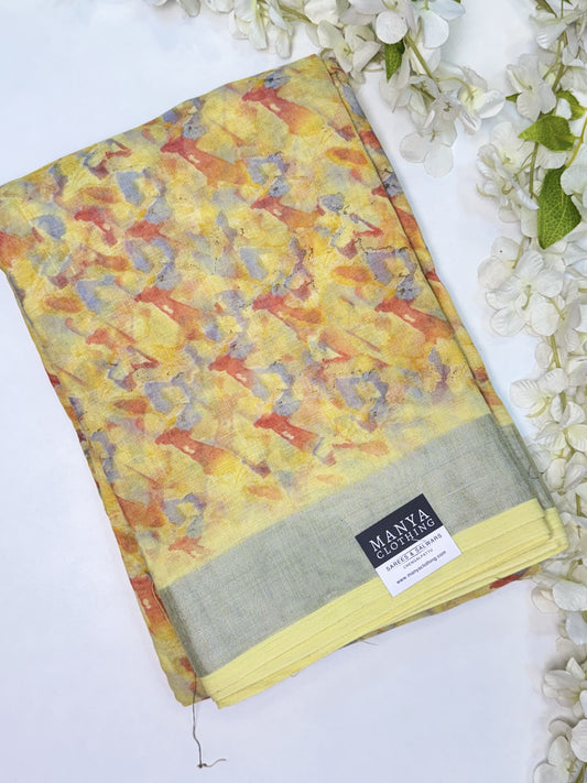 Yellow Linen Cotton Saree