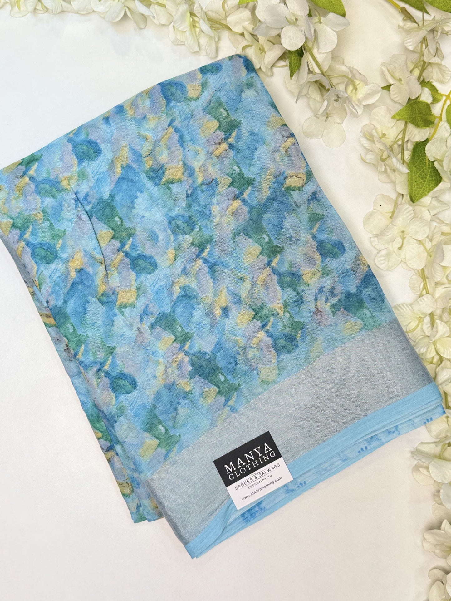 Sky Blue Linen Cotton Saree