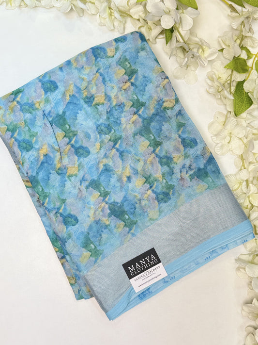 Sky Blue Linen Cotton Saree