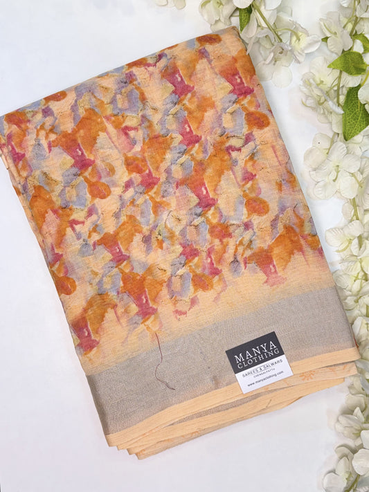 Pale Orange Linen Cotton Saree