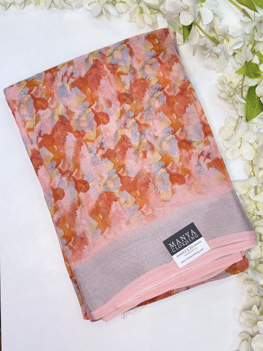 Peach Linen Cotton Saree