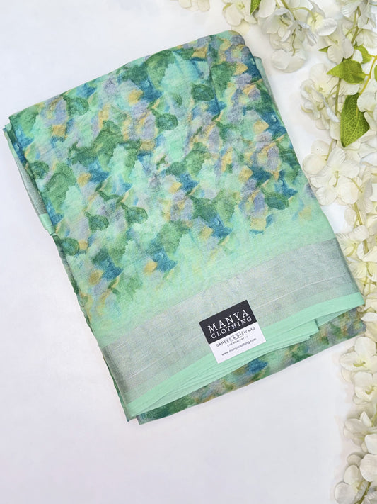 Light Turquoise Linen Cotton Saree