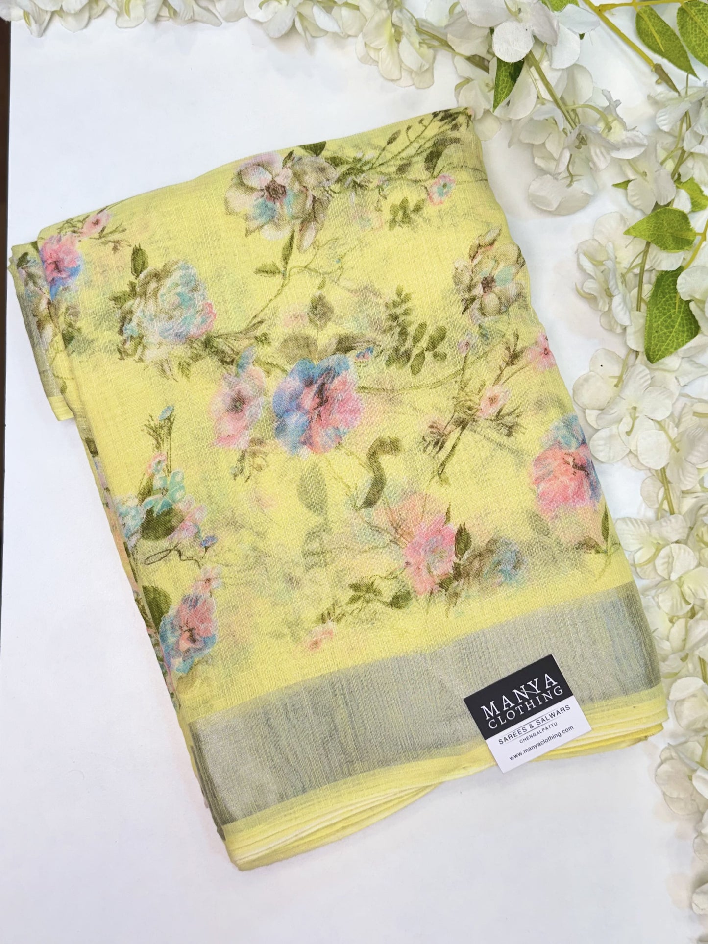 Yellow Linen Cotton Saree