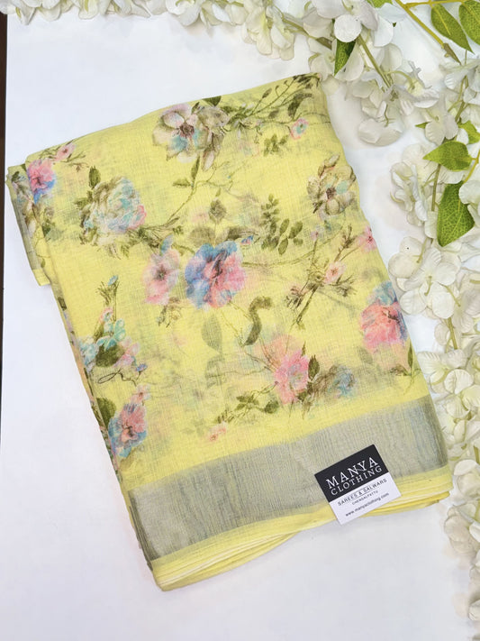 Yellow Linen Cotton Saree