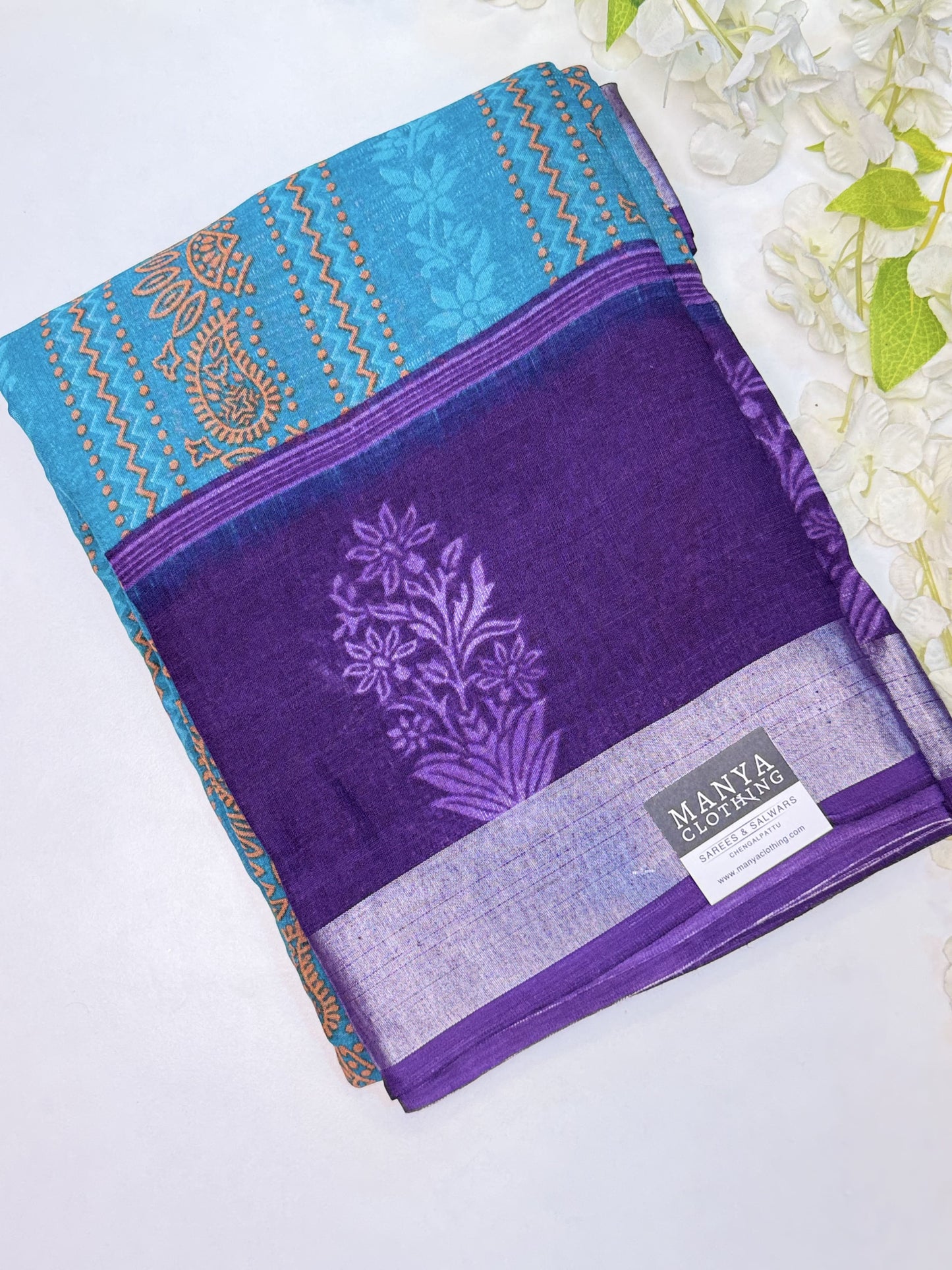 Blue-Violet Linen Cotton Saree