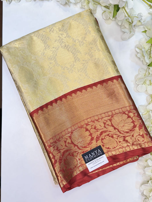 Light Gold-Red Kanchi Semi Silk Saree