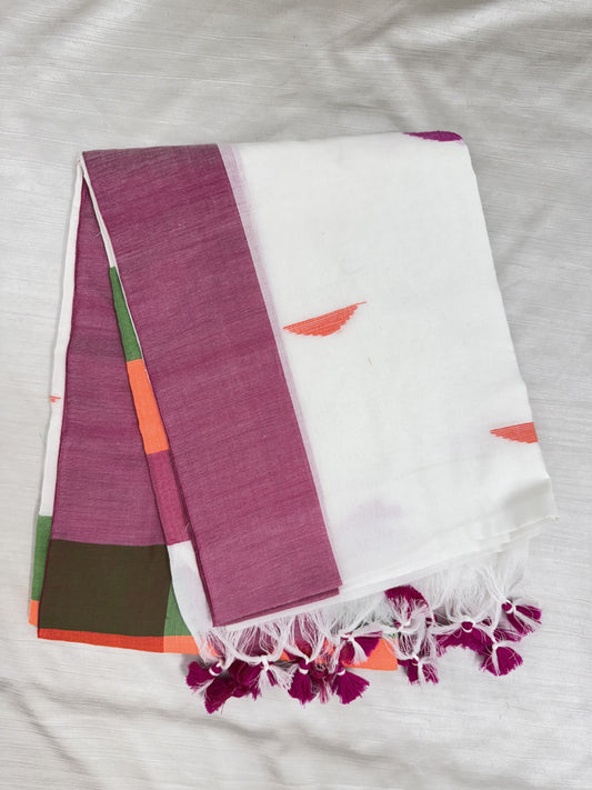 White Pure Cotton Saree