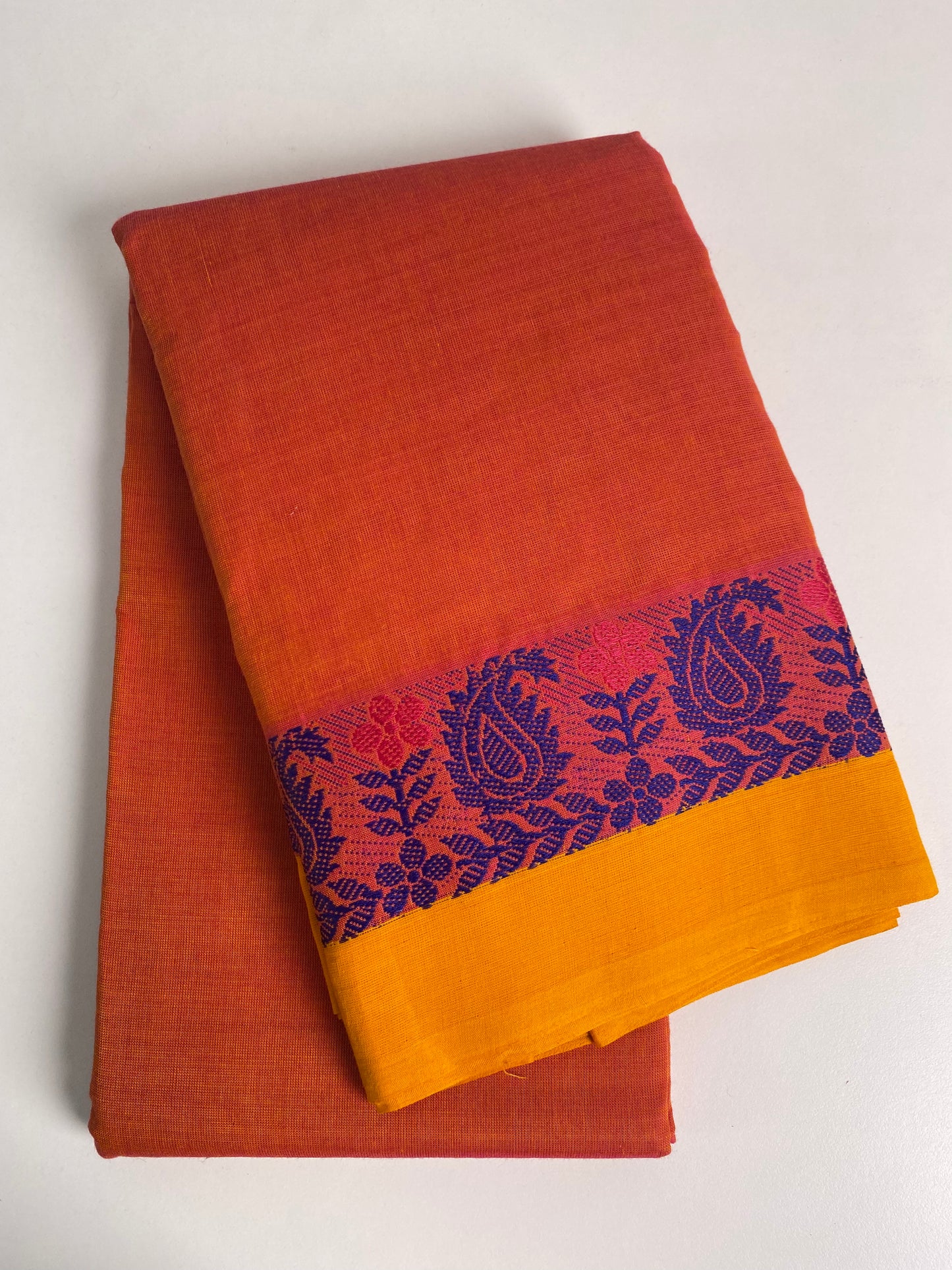 Orange Cotton Saree