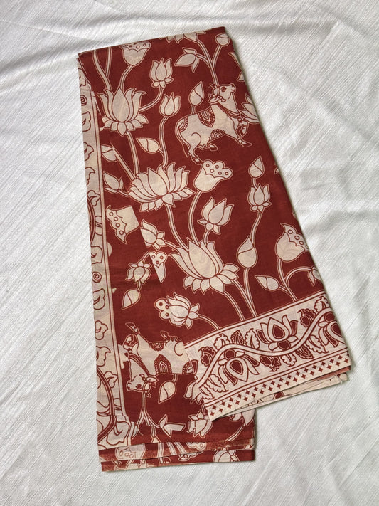 Meroon Kalamkari Silk Saree