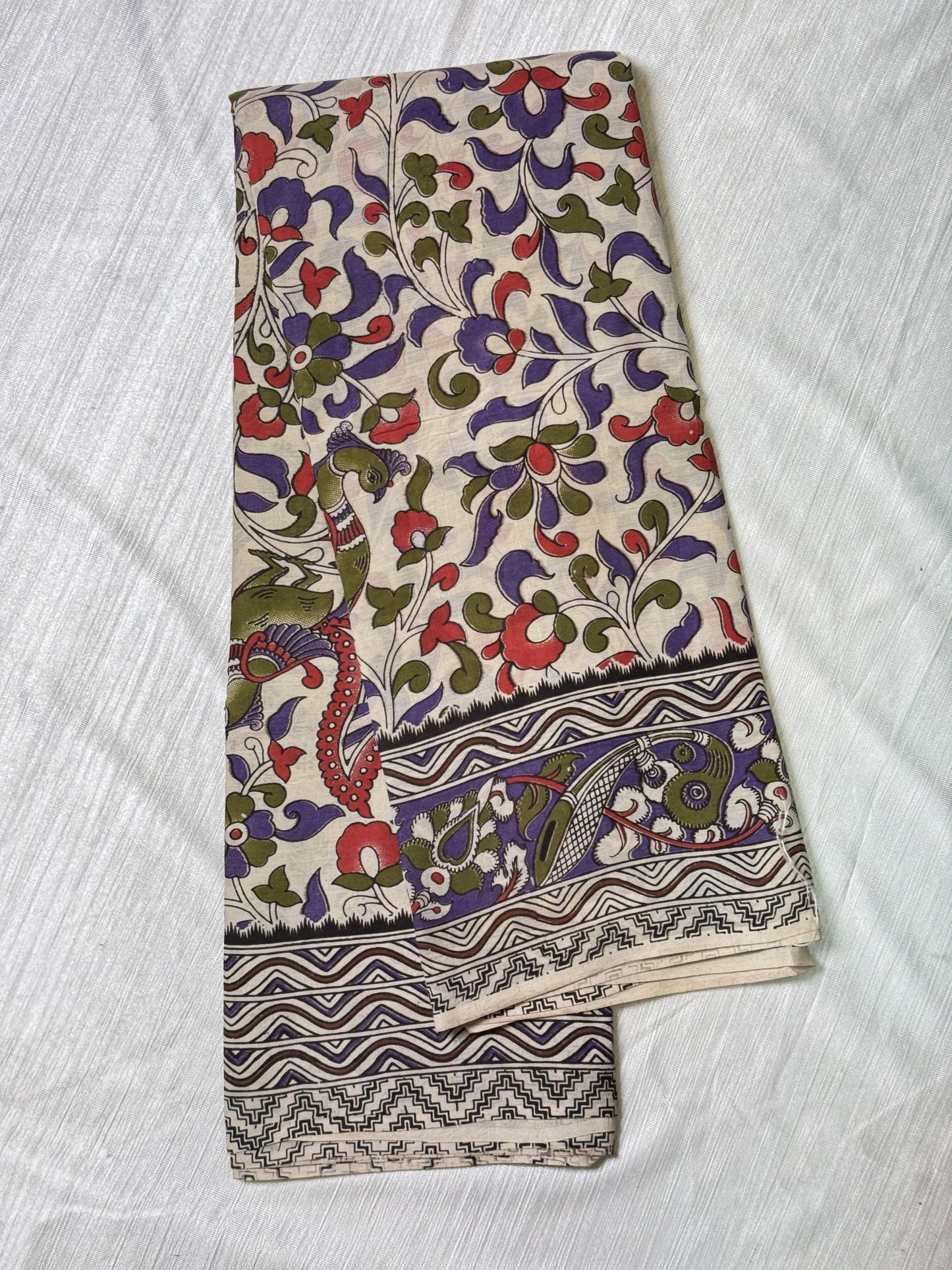 Half White Kalamkari Silk Saree