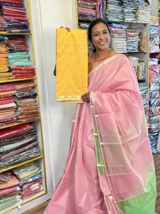 Yellow Chanderi Cotton Saree