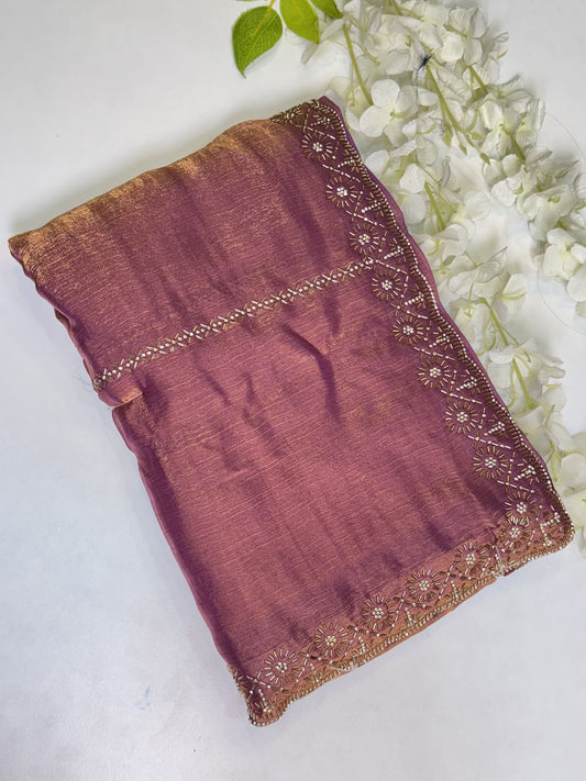 Onion-Pink Space Silk Designer Saree
