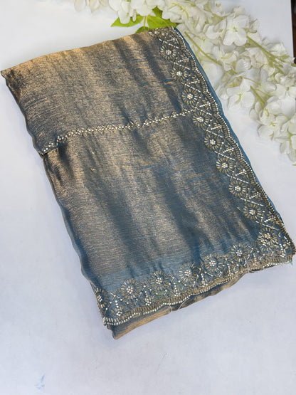 Blue Space Silk Designer Saree