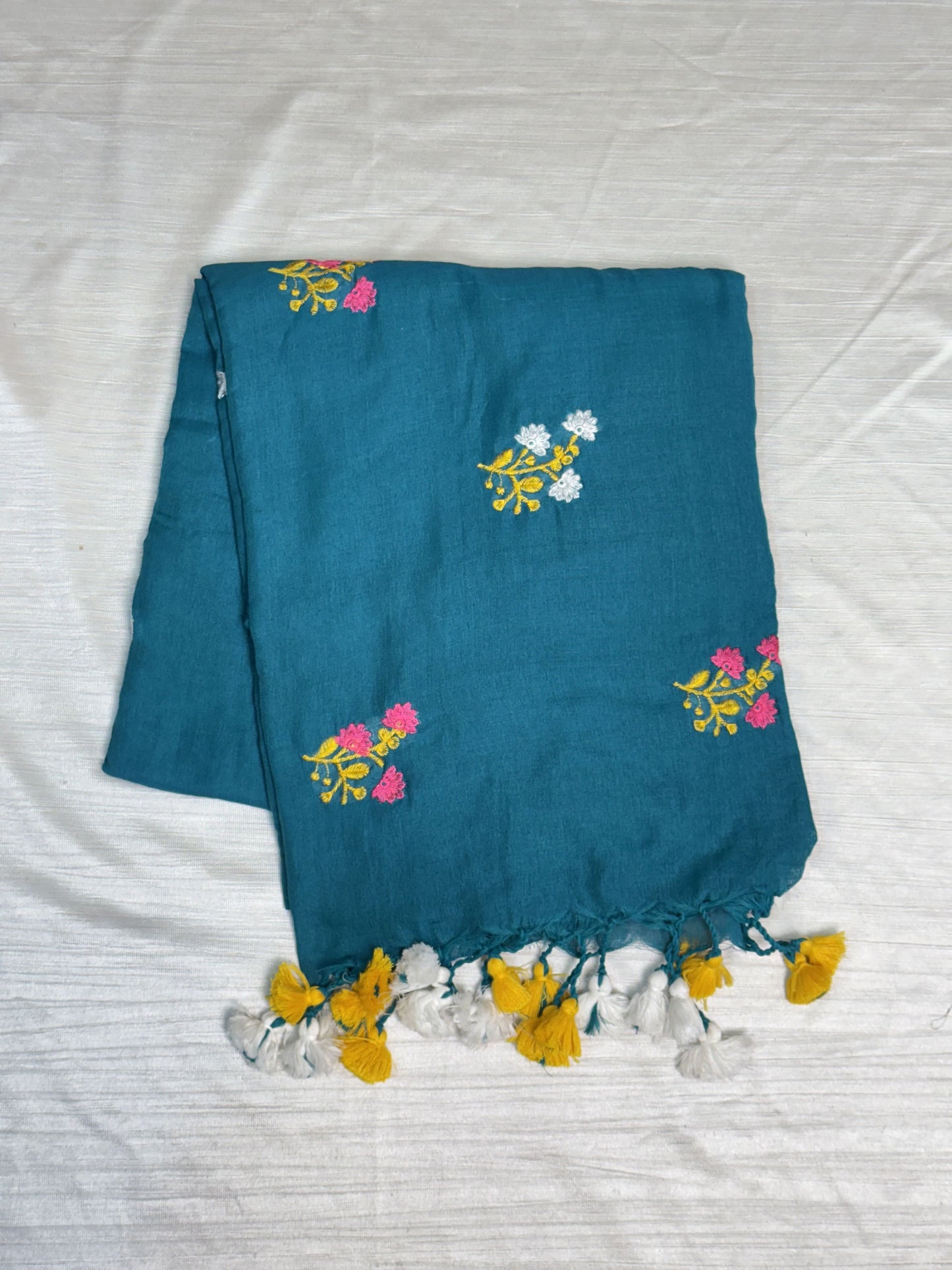 Peacock Blue Plain Kaadhi Saree