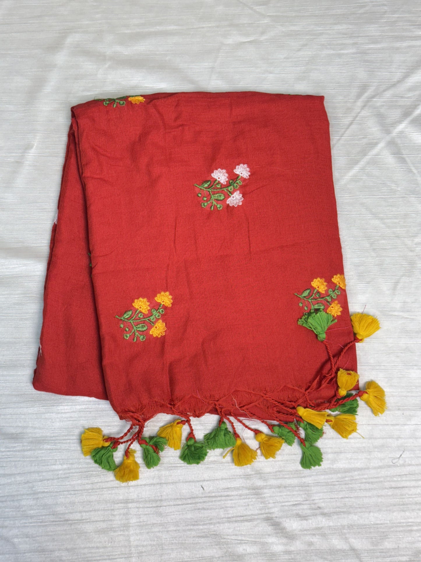 Red Plain Kaadhi Saree