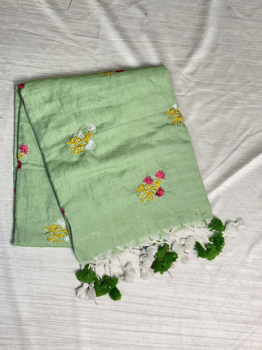 Light Rama Green Plain Kaadhi Saree