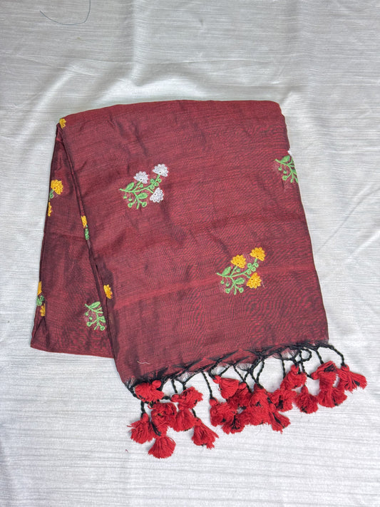 Meroon Plain Kaadhi Saree