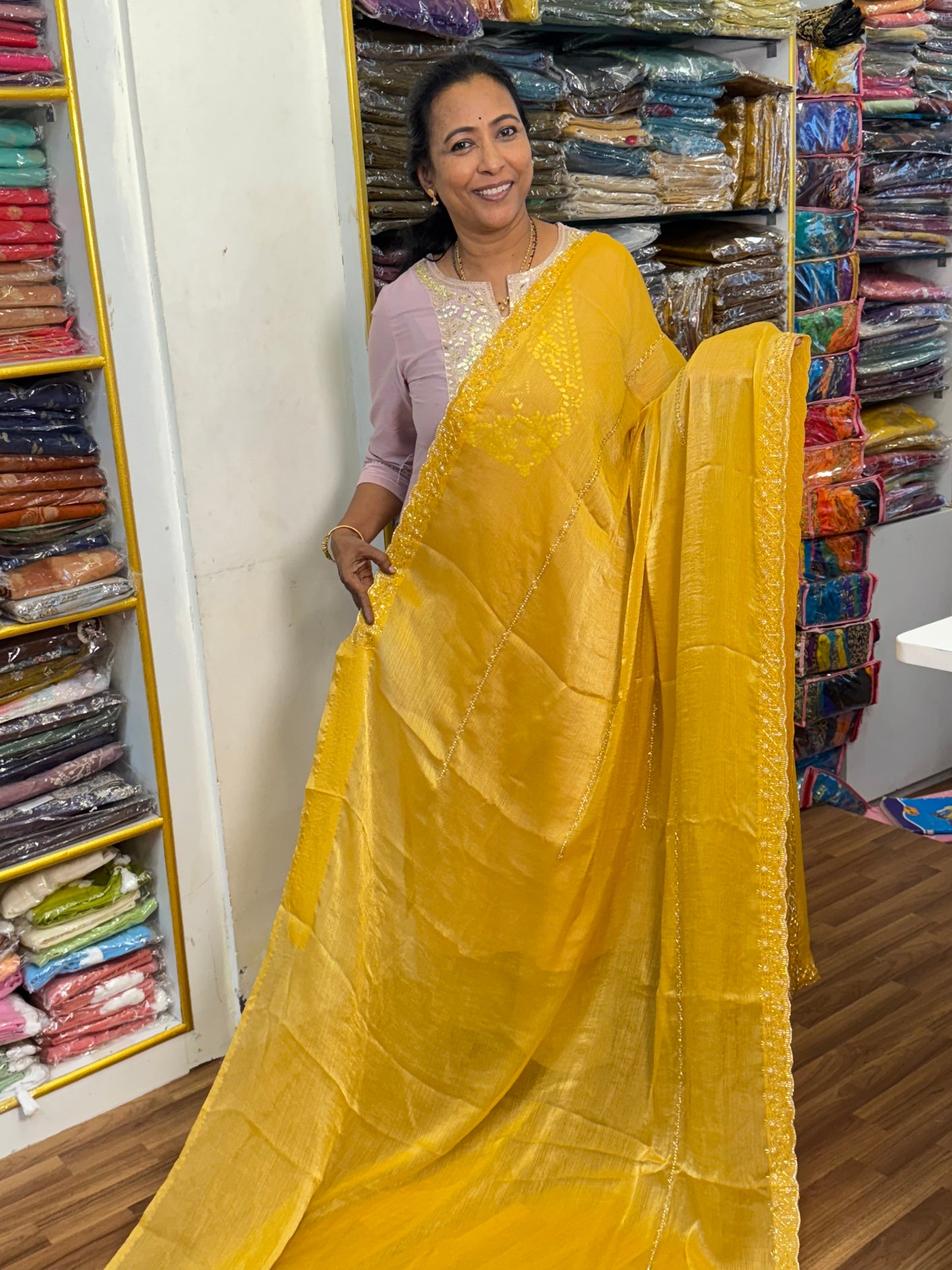 Yellow Space Silk Designer Saree