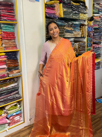 Orange Space Silk Designer Saree
