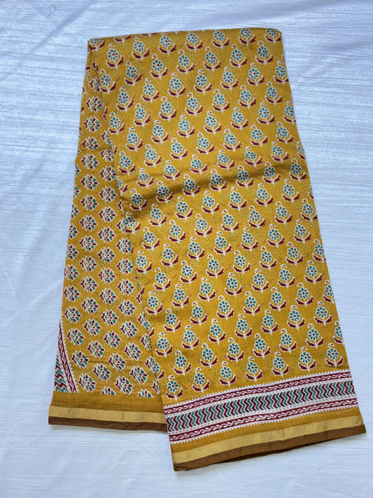 Mustad Yellow Pure Cotton Saree