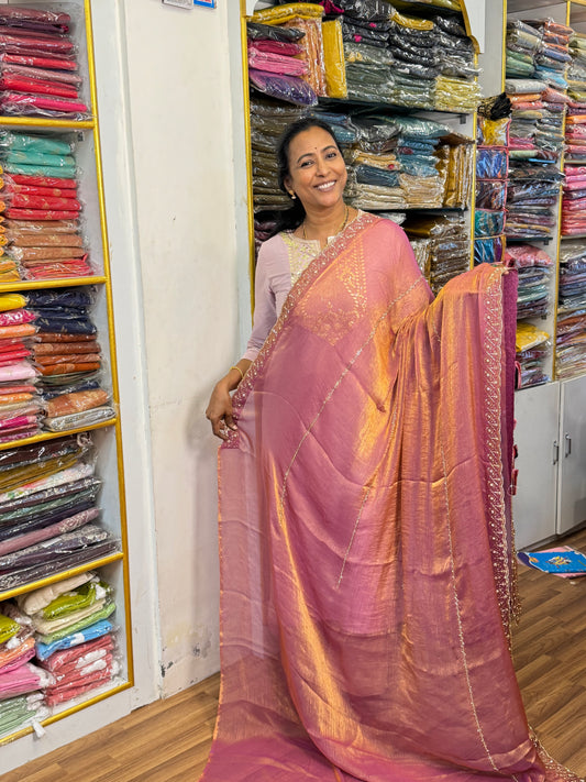 Onion-Pink Space Silk Designer Saree