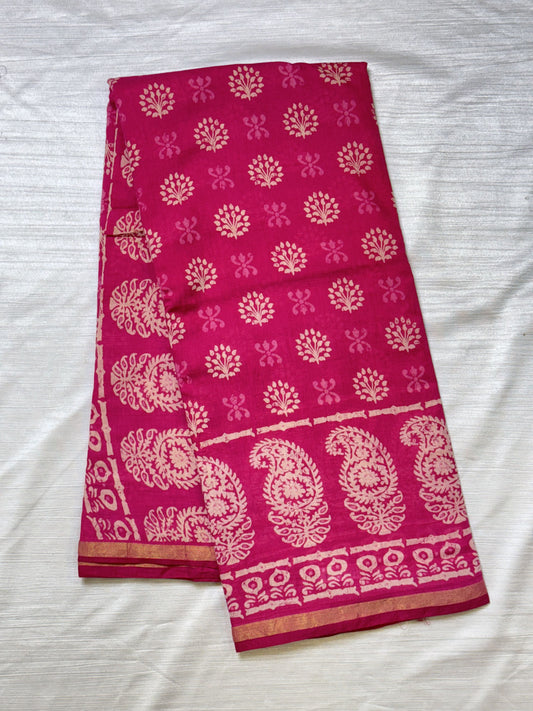 Pink Pure Cotton Saree