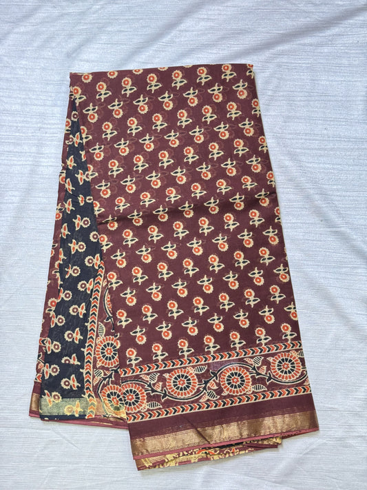 Brown Pure Cotton Saree