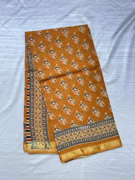 Mustad Yellow Pure Cotton Saree