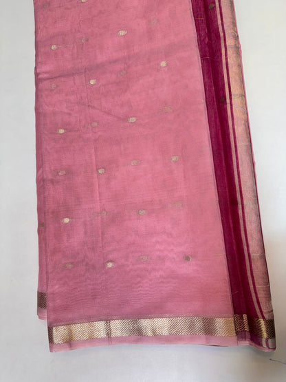Light Pink, Dark Pink Pallu Chanderi Cotton Saree