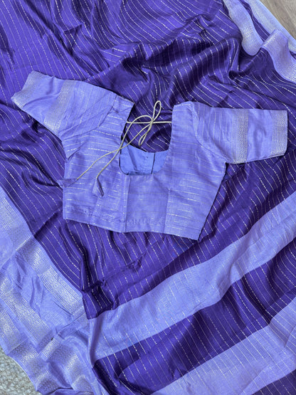 Violet Semi Mysore Silk Saree With Stitched Blouse
